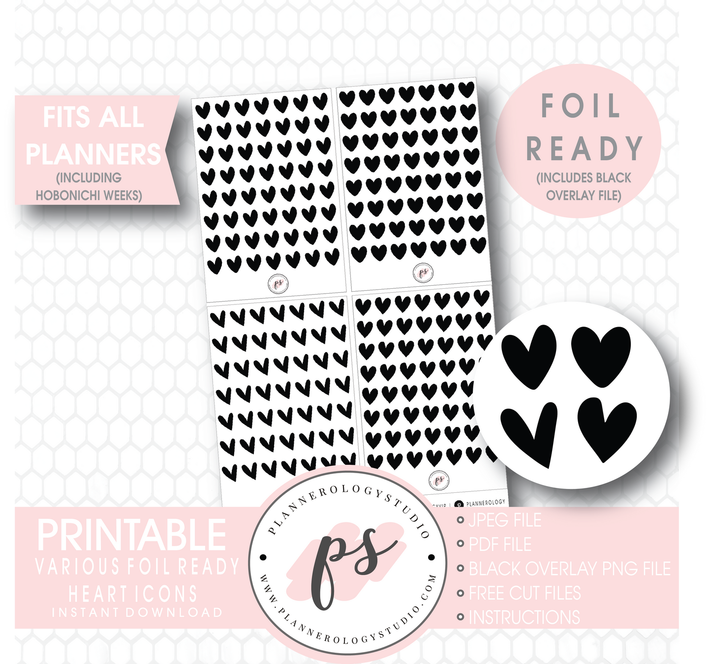 Decorative Heart Icon Digital Printable Planner Stickers (Foil Ready) - Plannerologystudio