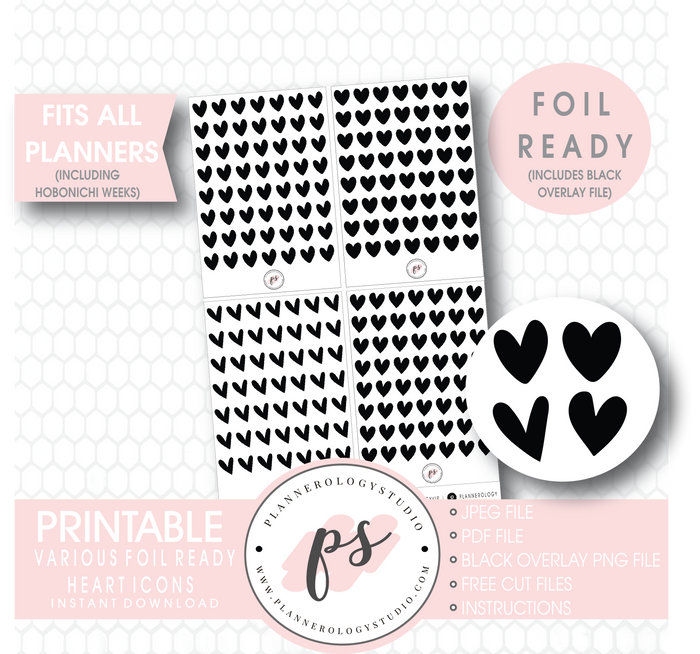 Decorative Heart Icon Digital Printable Planner Stickers (Foil Ready) - Plannerologystudio
