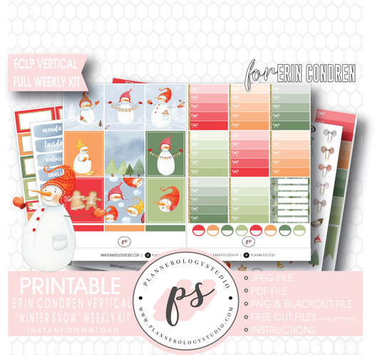 Winter Snow Full Weekly Kit Printable Planner Digital Stickers (for use with Erin Condren Vertical) - Plannerologystudio