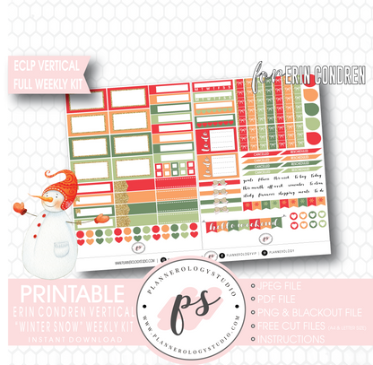 Winter Snow Full Weekly Kit Printable Planner Digital Stickers (for use with Erin Condren Vertical) - Plannerologystudio
