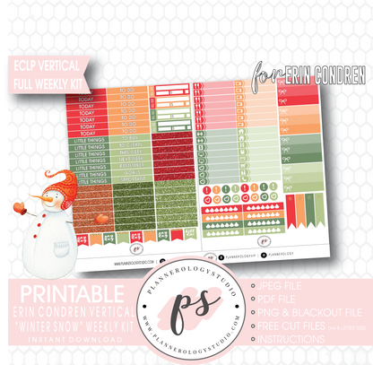 Winter Snow Full Weekly Kit Printable Planner Digital Stickers (for use with Erin Condren Vertical) - Plannerologystudio