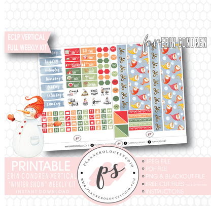 Winter Snow Full Weekly Kit Printable Planner Digital Stickers (for use with Erin Condren Vertical) - Plannerologystudio
