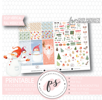 Winter Snow Full Weekly Kit Printable Planner Digital Stickers (for use with Erin Condren Vertical) - Plannerologystudio