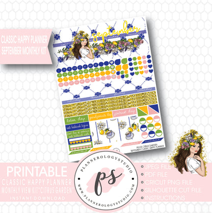"Citrus Garden" September 2017 Monthly View Kit Printable Planner Stickers (for use with Mambi Classic Happy Planner) - Plannerologystudio