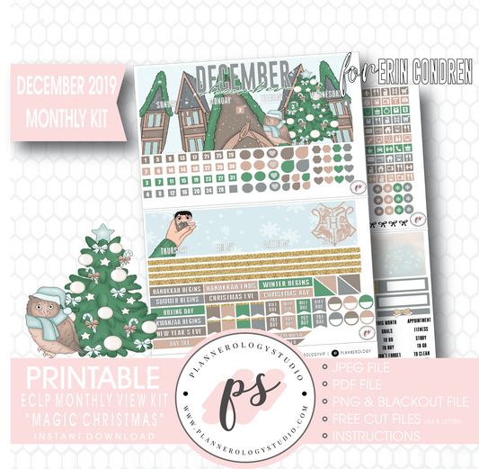 Magic Christmas December 2019 Monthly View Kit Digital Printable Planner Stickers (for use with Erin Condren) - Plannerologystudio