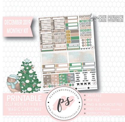 Magic Christmas December 2019 Monthly View Kit Digital Printable Planner Stickers (for use with Erin Condren) - Plannerologystudio