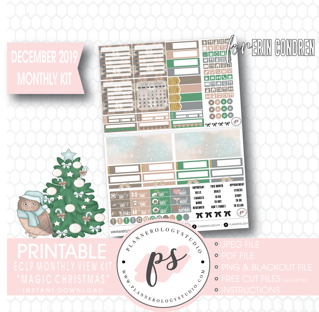 Magic Christmas December 2019 Monthly View Kit Digital Printable Planner Stickers (for use with Erin Condren) - Plannerologystudio