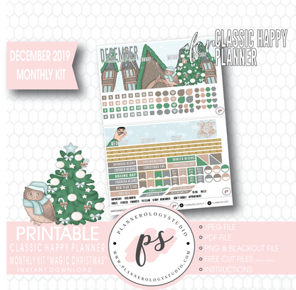 Magic Christmas December 2019 Monthly View Kit Digital Printable Planner Stickers (for use with Classic Happy Planner) - Plannerologystudio