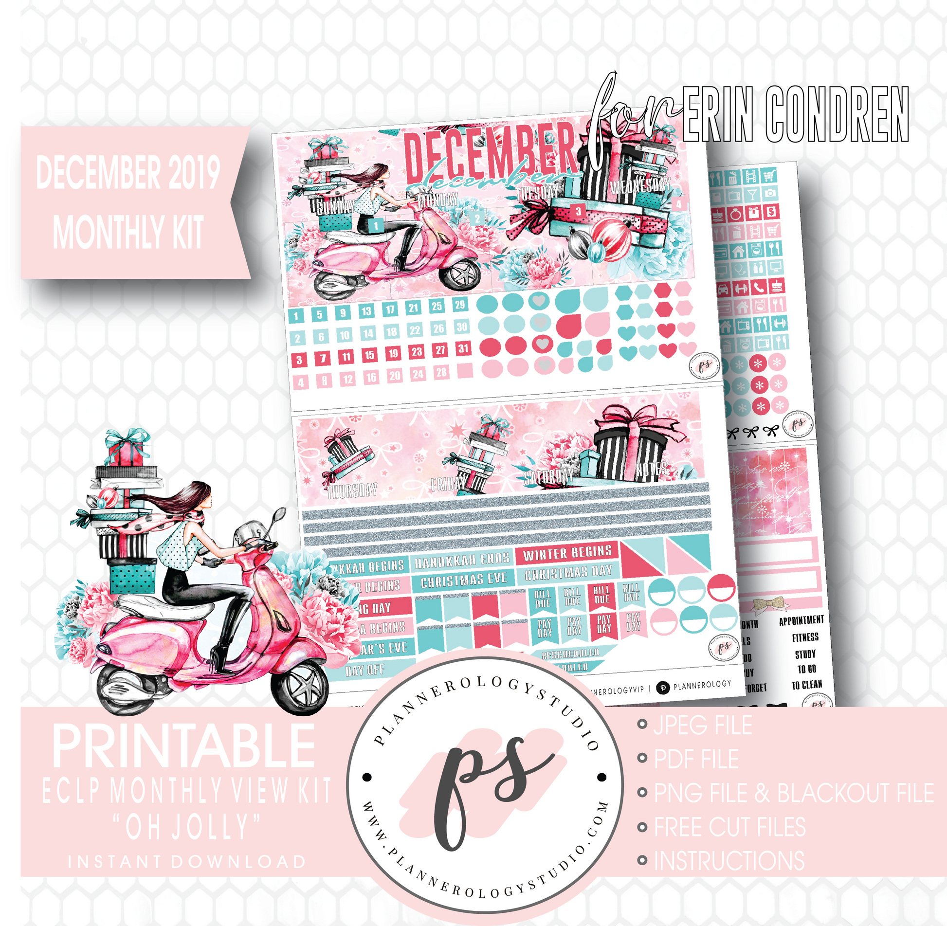 Oh Jolly Christmas December 2019 Monthly View Kit Digital Printable Planner Stickers (for use with Erin Condren) - Plannerologystudio