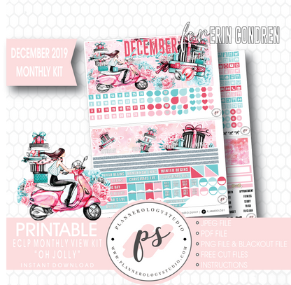 Oh Jolly Christmas December 2019 Monthly View Kit Digital Printable Planner Stickers (for use with Erin Condren) - Plannerologystudio