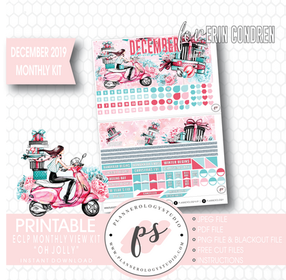 Oh Jolly Christmas December 2019 Monthly View Kit Digital Printable Planner Stickers (for use with Erin Condren) - Plannerologystudio