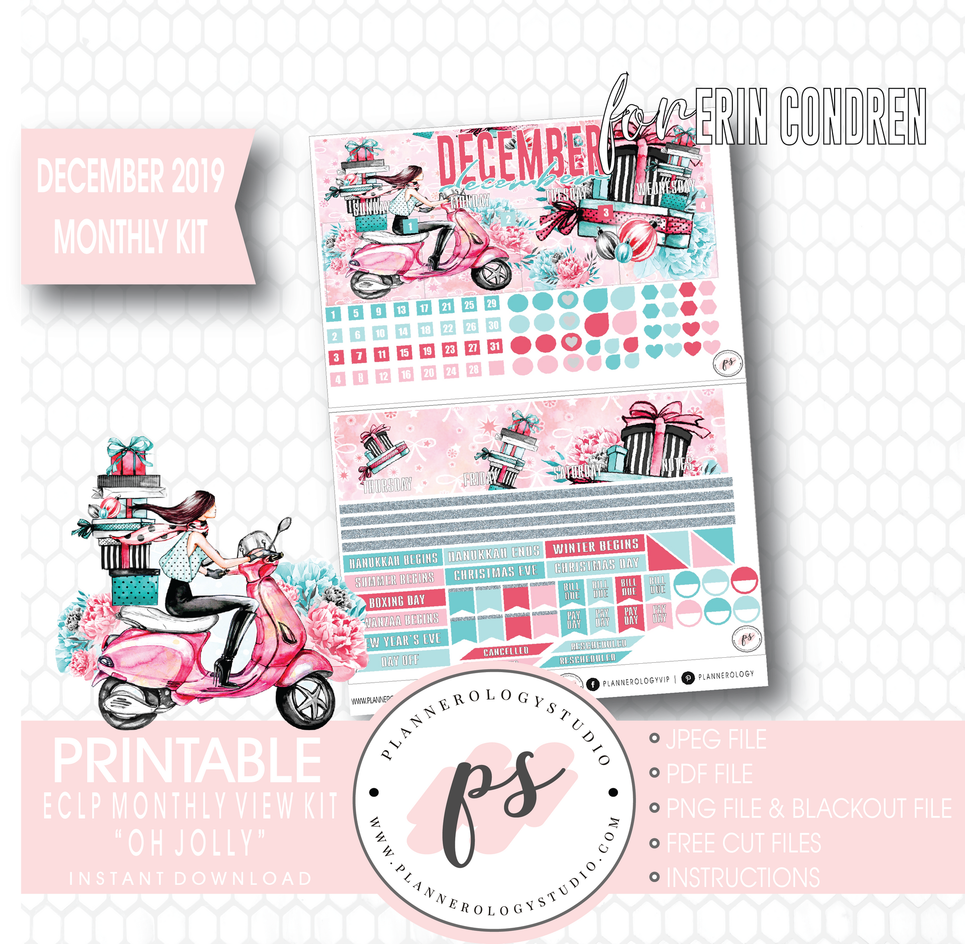Oh Jolly Christmas December 2019 Monthly View Kit Digital Printable Planner Stickers (for use with Erin Condren) - Plannerologystudio