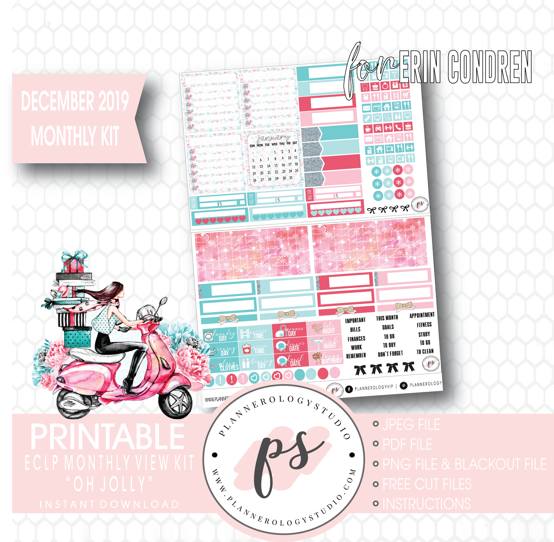 Oh Jolly Christmas December 2019 Monthly View Kit Digital Printable Planner Stickers (for use with Erin Condren) - Plannerologystudio