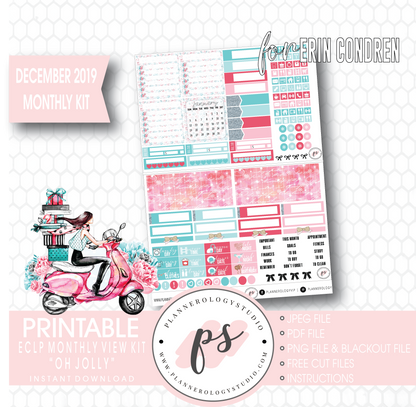 Oh Jolly Christmas December 2019 Monthly View Kit Digital Printable Planner Stickers (for use with Erin Condren) - Plannerologystudio