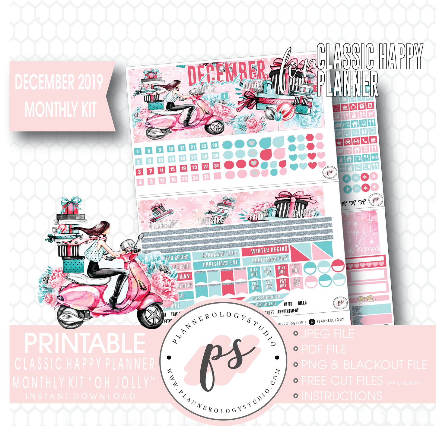 Oh Jolly Christmas December 2019 Monthly View Kit Digital Printable Planner Stickers (for use with Classic Happy Planner) - Plannerologystudio