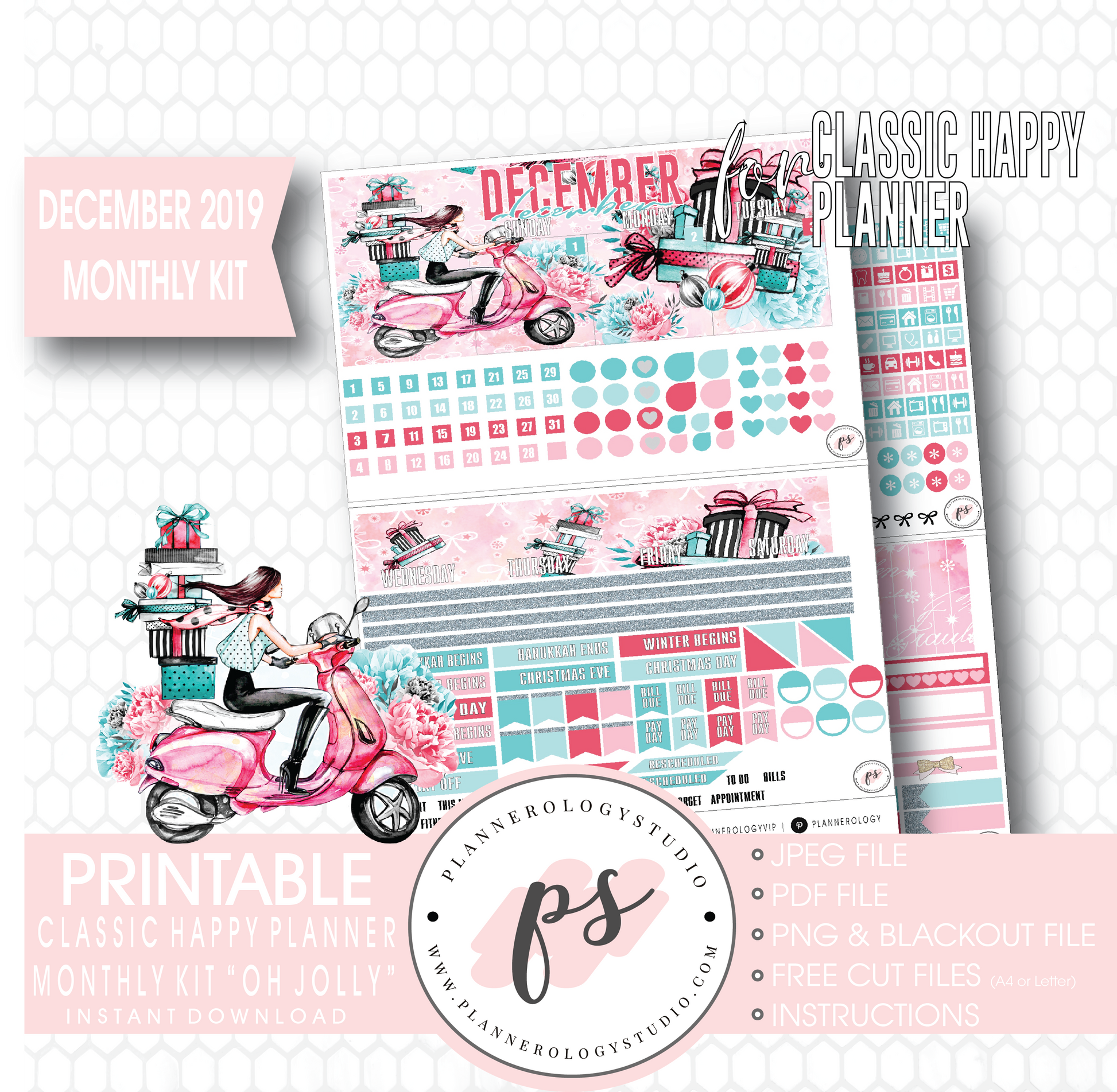 Oh Jolly Christmas December 2019 Monthly View Kit Digital Printable Planner Stickers (for use with Classic Happy Planner) - Plannerologystudio