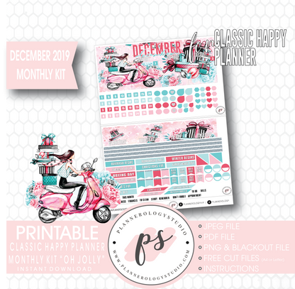 Oh Jolly Christmas December 2019 Monthly View Kit Digital Printable Planner Stickers (for use with Classic Happy Planner) - Plannerologystudio