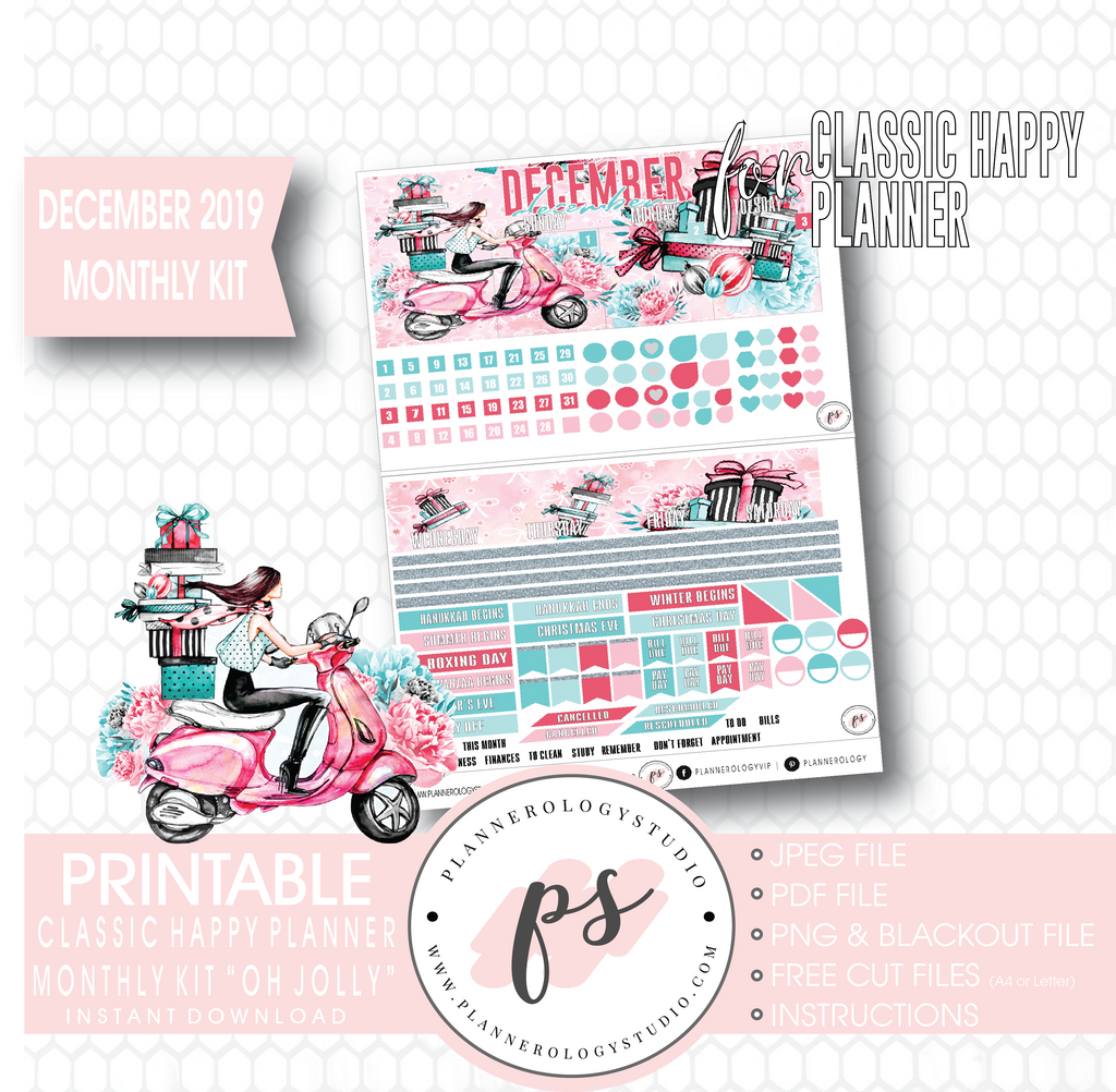 Oh Jolly Christmas December 2019 Monthly View Kit Digital Printable Planner Stickers (for use with Classic Happy Planner) - Plannerologystudio