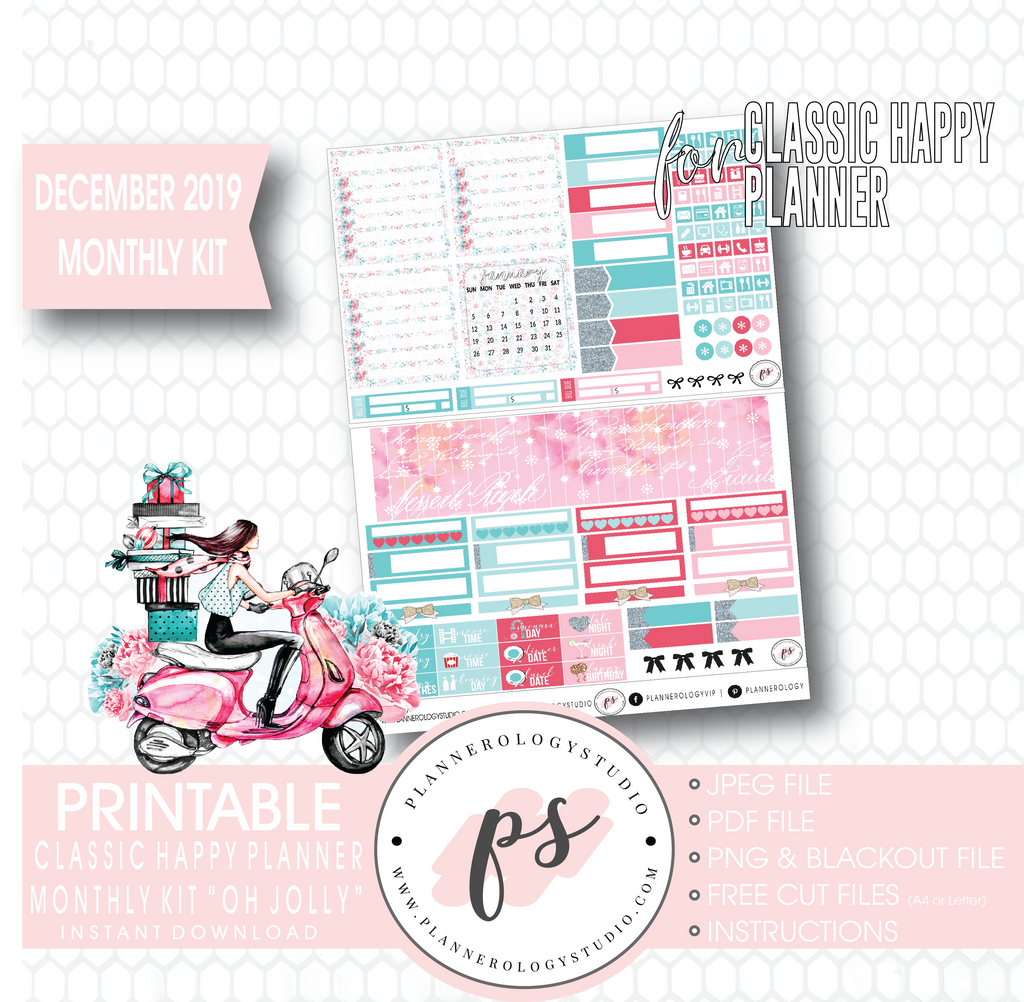 Oh Jolly Christmas December 2019 Monthly View Kit Digital Printable Planner Stickers (for use with Classic Happy Planner) - Plannerologystudio