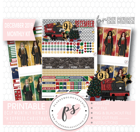 H Express Christmas (Harry Potter) Christmas December 2019 Monthly View Kit Digital Printable Planner Stickers (for use with Erin Condren) - Plannerologystudio