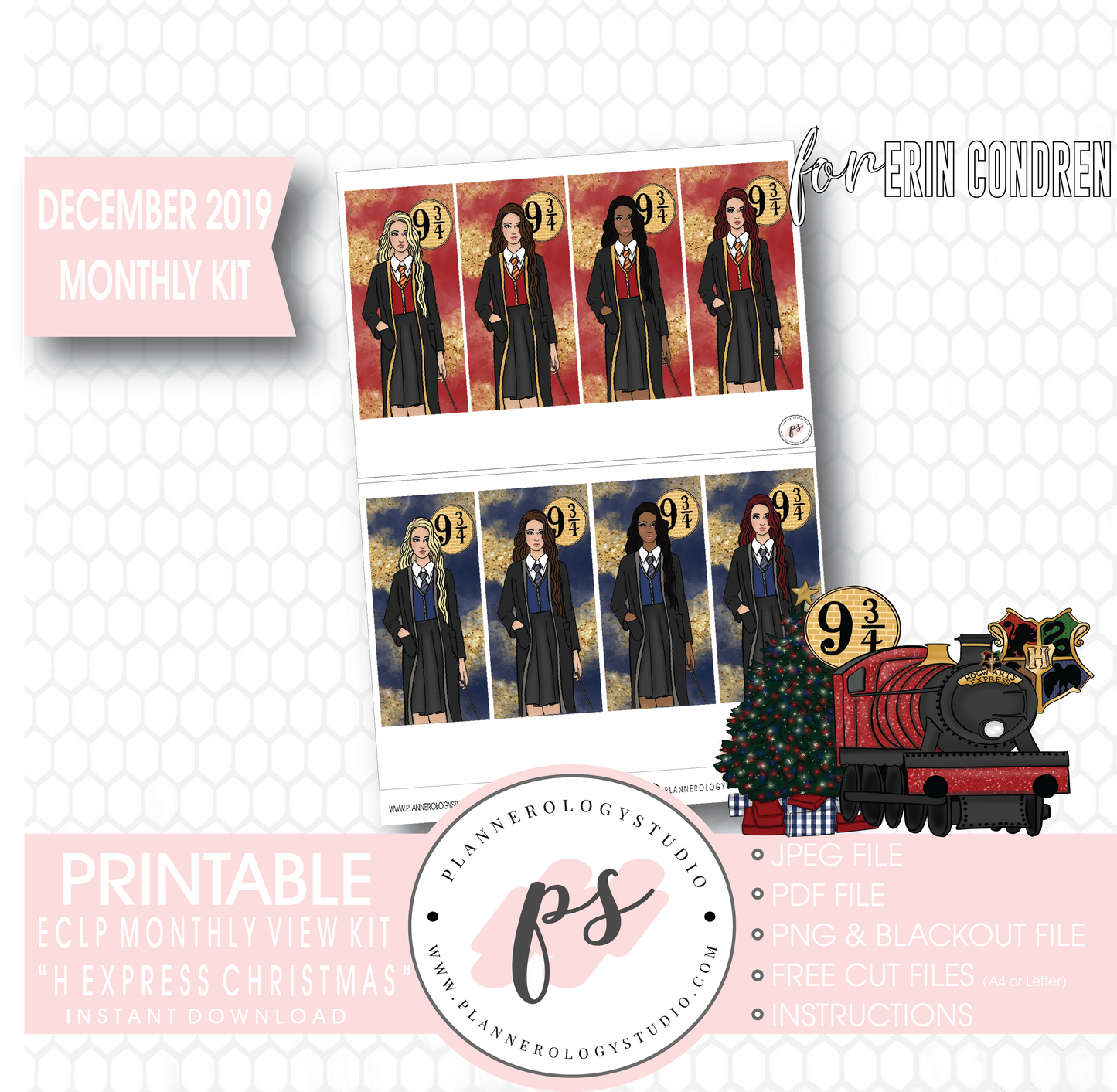 H Express Christmas (Harry Potter) Christmas December 2019 Monthly View Kit Digital Printable Planner Stickers (for use with Erin Condren) - Plannerologystudio