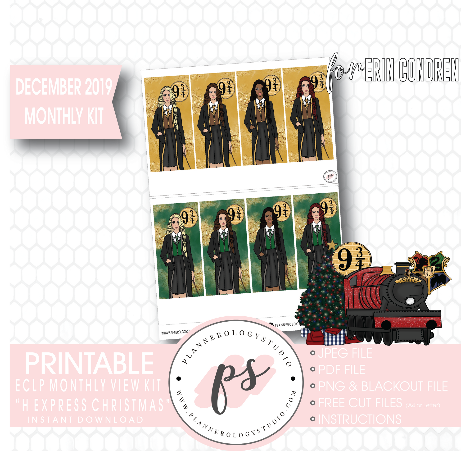 H Express Christmas (Harry Potter) Christmas December 2019 Monthly View Kit Digital Printable Planner Stickers (for use with Erin Condren) - Plannerologystudio