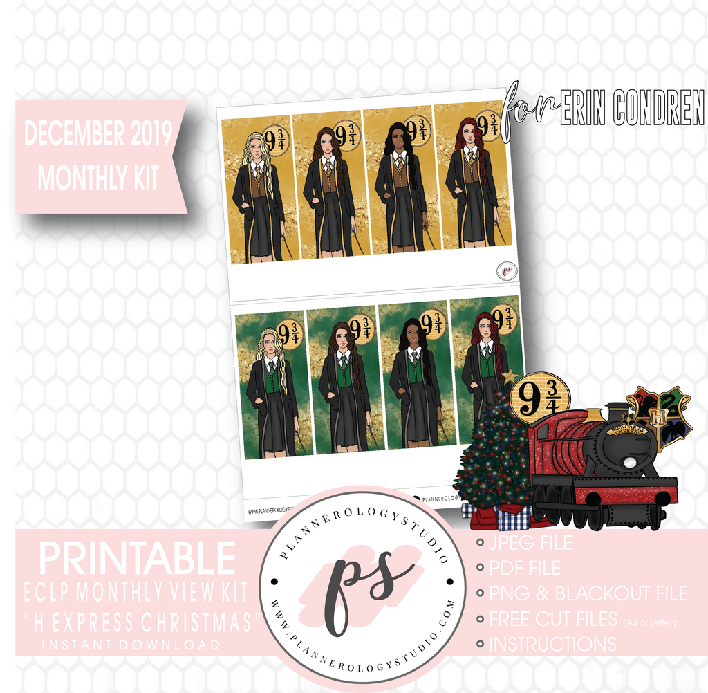 H Express Christmas (Harry Potter) Christmas December 2019 Monthly View Kit Digital Printable Planner Stickers (for use with Erin Condren) - Plannerologystudio