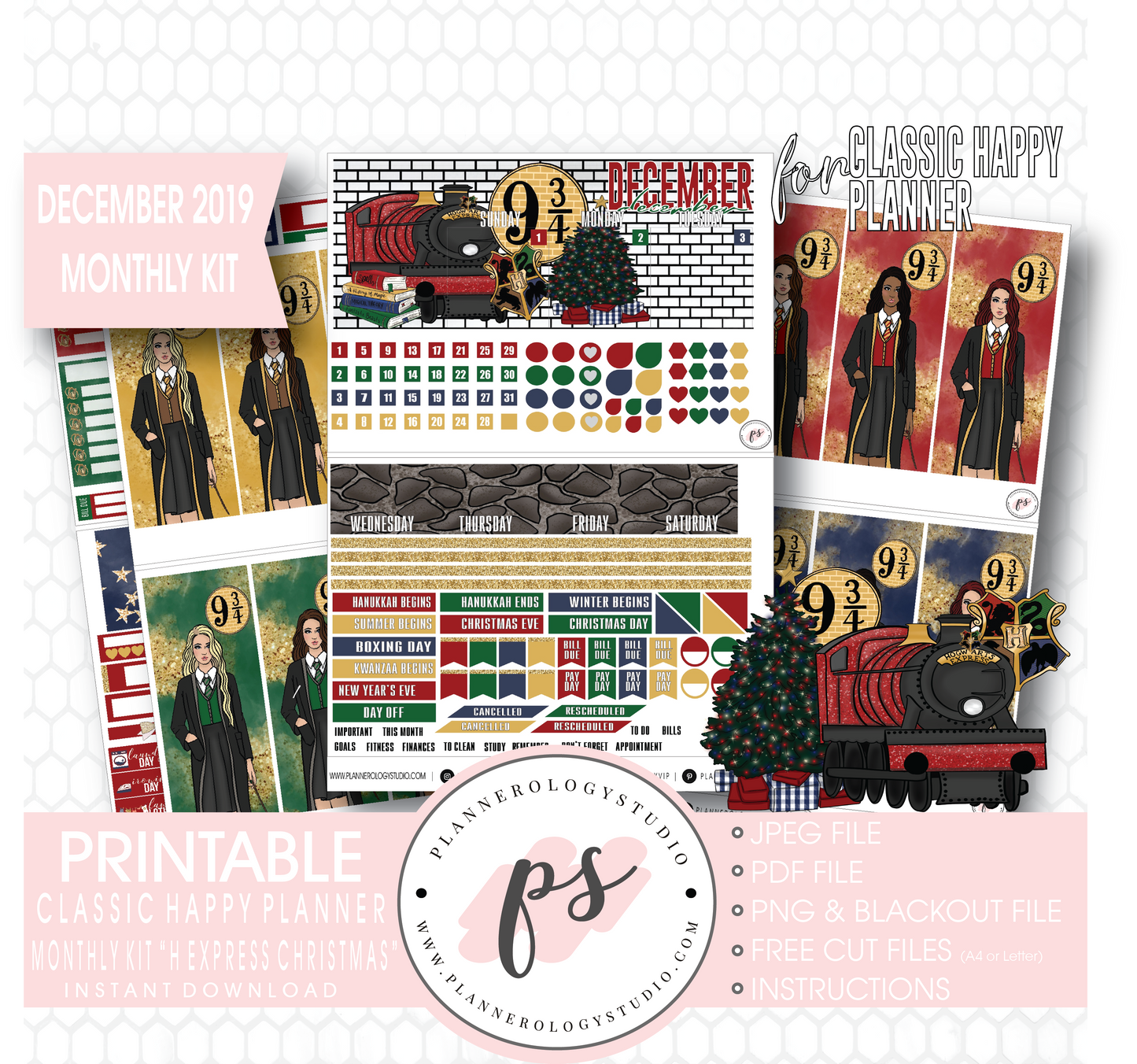 H Express Christmas (Harry Potter) Christmas December 2019 Monthly View Kit Digital Printable Planner Stickers (for use with Classic Happy Planner) - Plannerologystudio
