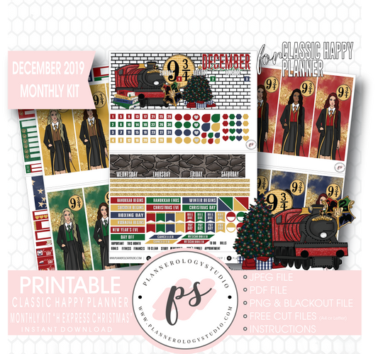 H Express Christmas (Harry Potter) Christmas December 2019 Monthly View Kit Digital Printable Planner Stickers (for use with Classic Happy Planner) - Plannerologystudio