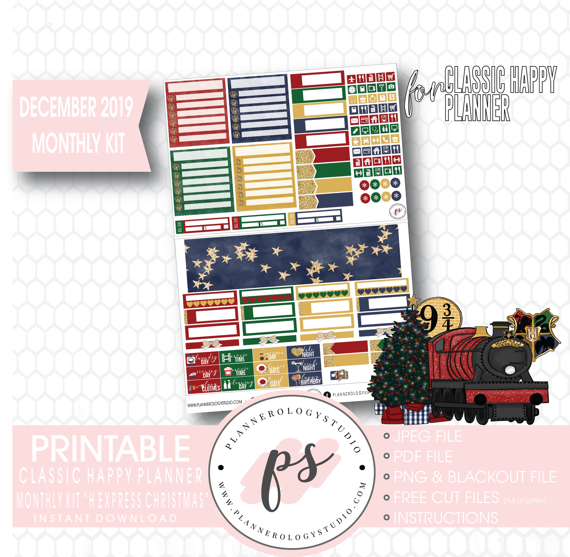 H Express Christmas (Harry Potter) Christmas December 2019 Monthly View Kit Digital Printable Planner Stickers (for use with Classic Happy Planner) - Plannerologystudio