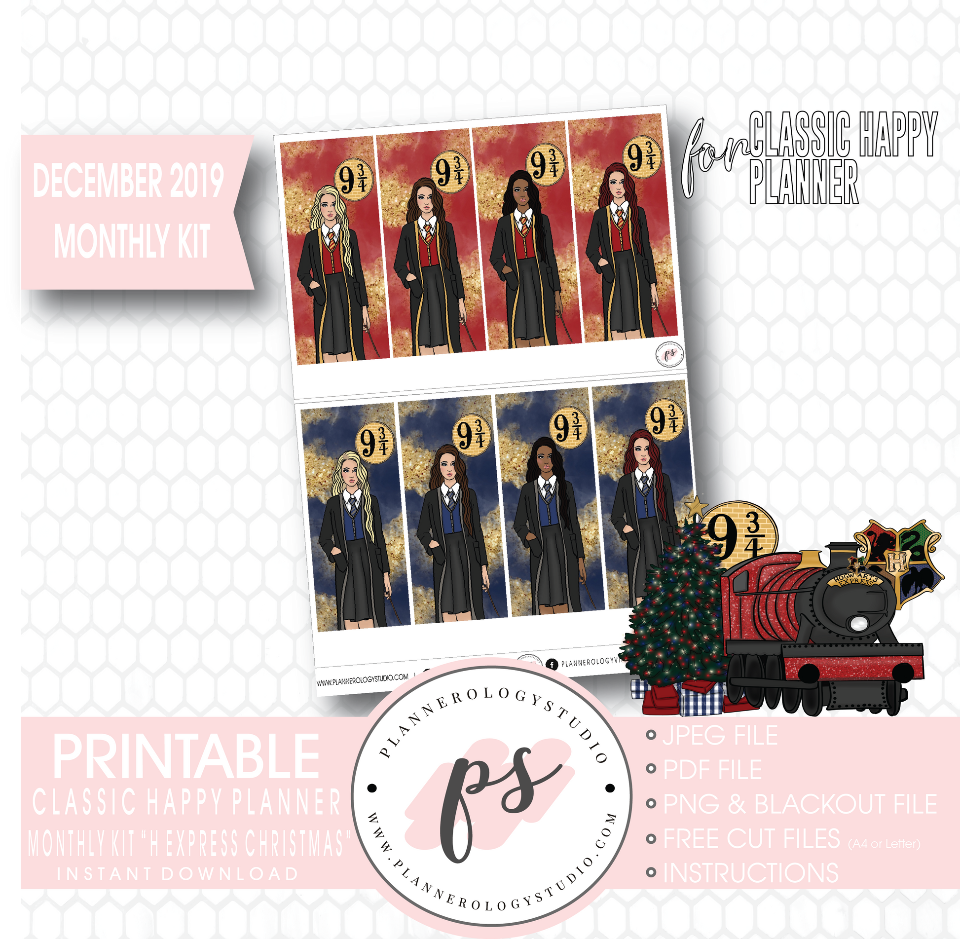 H Express Christmas (Harry Potter) Christmas December 2019 Monthly View Kit Digital Printable Planner Stickers (for use with Classic Happy Planner) - Plannerologystudio