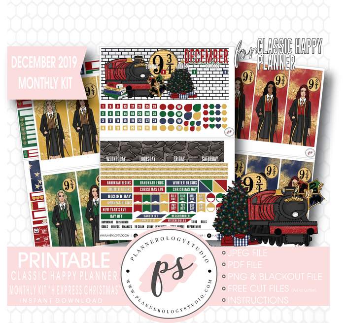 H Express Christmas (Harry Potter) Christmas December 2019 Monthly View Kit Digital Printable Planner Stickers (for use with Classic Happy Planner) - Plannerologystudio