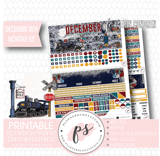 Christmas Express (The Polar Express) December 2019 Monthly View Kit Digital Printable Planner Stickers (for use with Erin Condren) - Plannerologystudio