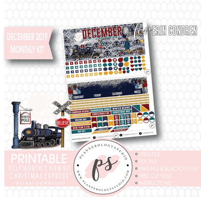 Christmas Express (The Polar Express) December 2019 Monthly View Kit Digital Printable Planner Stickers (for use with Erin Condren) - Plannerologystudio