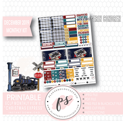 Christmas Express (The Polar Express) December 2019 Monthly View Kit Digital Printable Planner Stickers (for use with Erin Condren) - Plannerologystudio