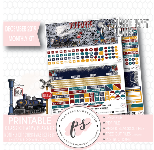 Christmas Express (The Polar Express) December 2019 Monthly View Kit Digital Printable Planner Stickers (for use with Classic Happy Planner) - Plannerologystudio