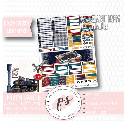 Christmas Express (The Polar Express) December 2019 Monthly View Kit Digital Printable Planner Stickers (for use with Classic Happy Planner) - Plannerologystudio