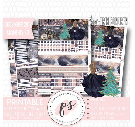 Enchanted Christmas December 2019 Monthly View Kit Digital Printable Planner Stickers (for use with Erin Condren) - Plannerologystudio