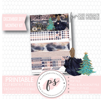 Enchanted Christmas December 2019 Monthly View Kit Digital Printable Planner Stickers (for use with Erin Condren) - Plannerologystudio