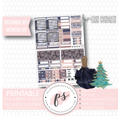 Enchanted Christmas December 2019 Monthly View Kit Digital Printable Planner Stickers (for use with Erin Condren) - Plannerologystudio
