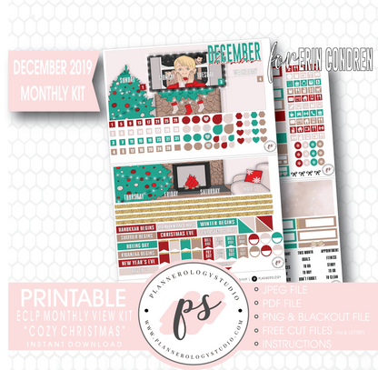 Cozy Christmas December 2019 Monthly View Kit Digital Printable Planner Stickers (for use with Erin Condren) - Plannerologystudio