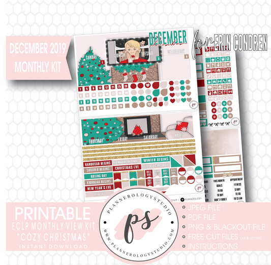 Cozy Christmas December 2019 Monthly View Kit Digital Printable Planner Stickers (for use with Erin Condren) - Plannerologystudio