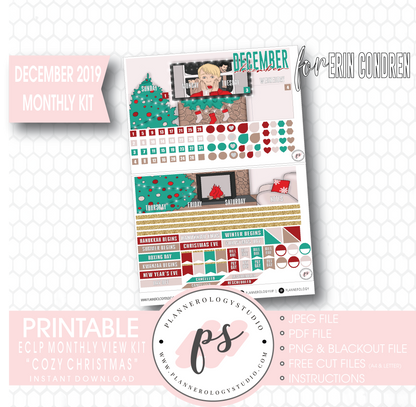 Cozy Christmas December 2019 Monthly View Kit Digital Printable Planner Stickers (for use with Erin Condren) - Plannerologystudio