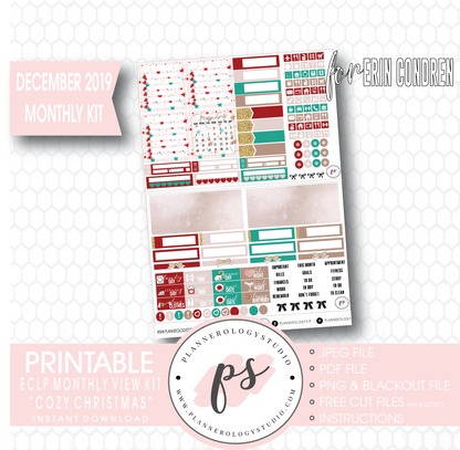 Cozy Christmas December 2019 Monthly View Kit Digital Printable Planner Stickers (for use with Erin Condren) - Plannerologystudio