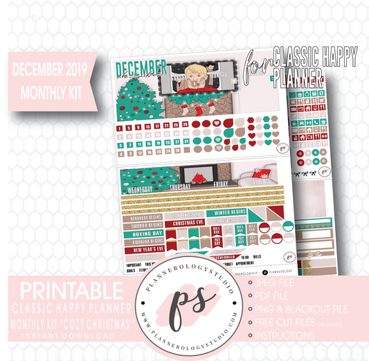 Cozy Christmas December 2019 Monthly View Kit Digital Printable Planner Stickers (for use with Classic Happy Planner) - Plannerologystudio