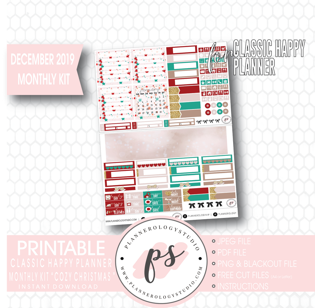 Cozy Christmas December 2019 Monthly View Kit Digital Printable Planner Stickers (for use with Classic Happy Planner) - Plannerologystudio