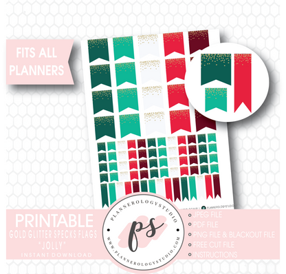 "Jolly" (Christmas) Gold Glitter Specks Flags Printable Digital Planner Stickers - Plannerologystudio