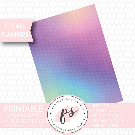 Holographic Texture Pattern Blank Header Printable Planner Stickers - Plannerologystudio