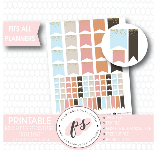 "Girl Boss" Gold Glitter Specks Flags Printable Digital Planner Stickers - Plannerologystudio