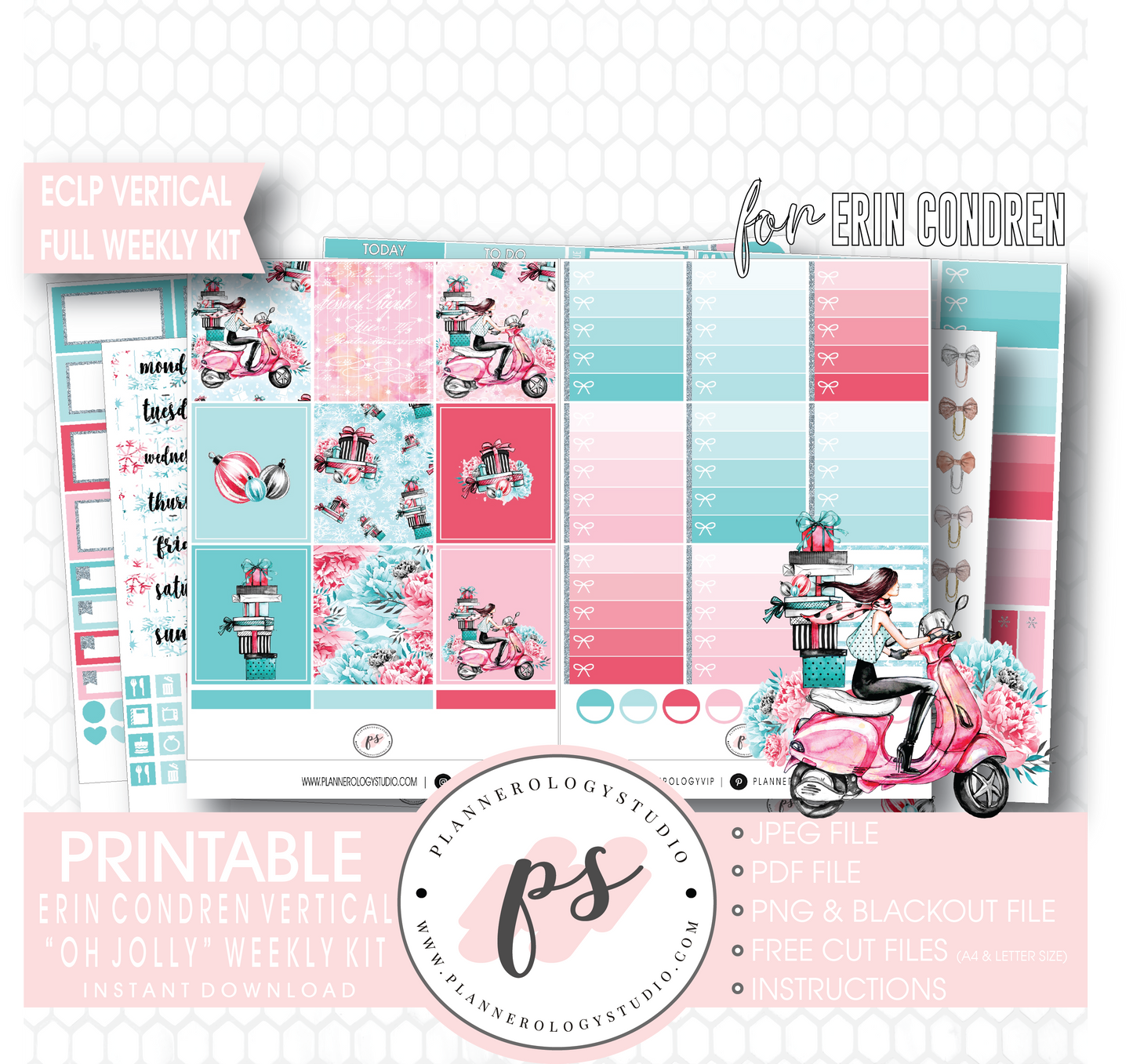 Oh Jolly (Christmas) Full Weekly Kit Printable Planner Digital Stickers (for use with Erin Condren Vertical) - Plannerologystudio